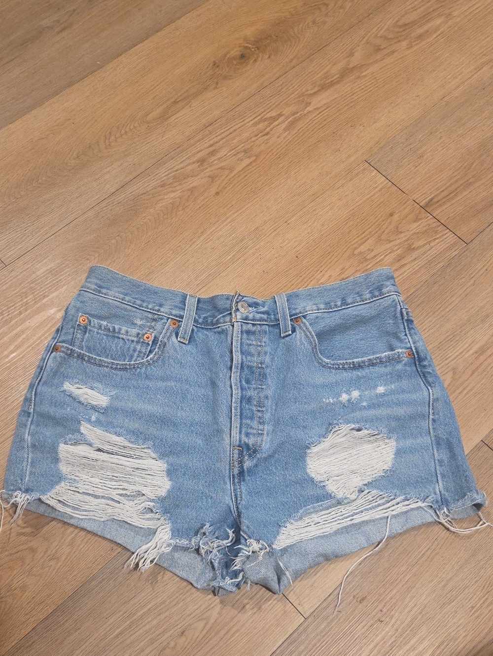 Levi's  501 Light Blue Distressed Denim Cutoff Shorts
